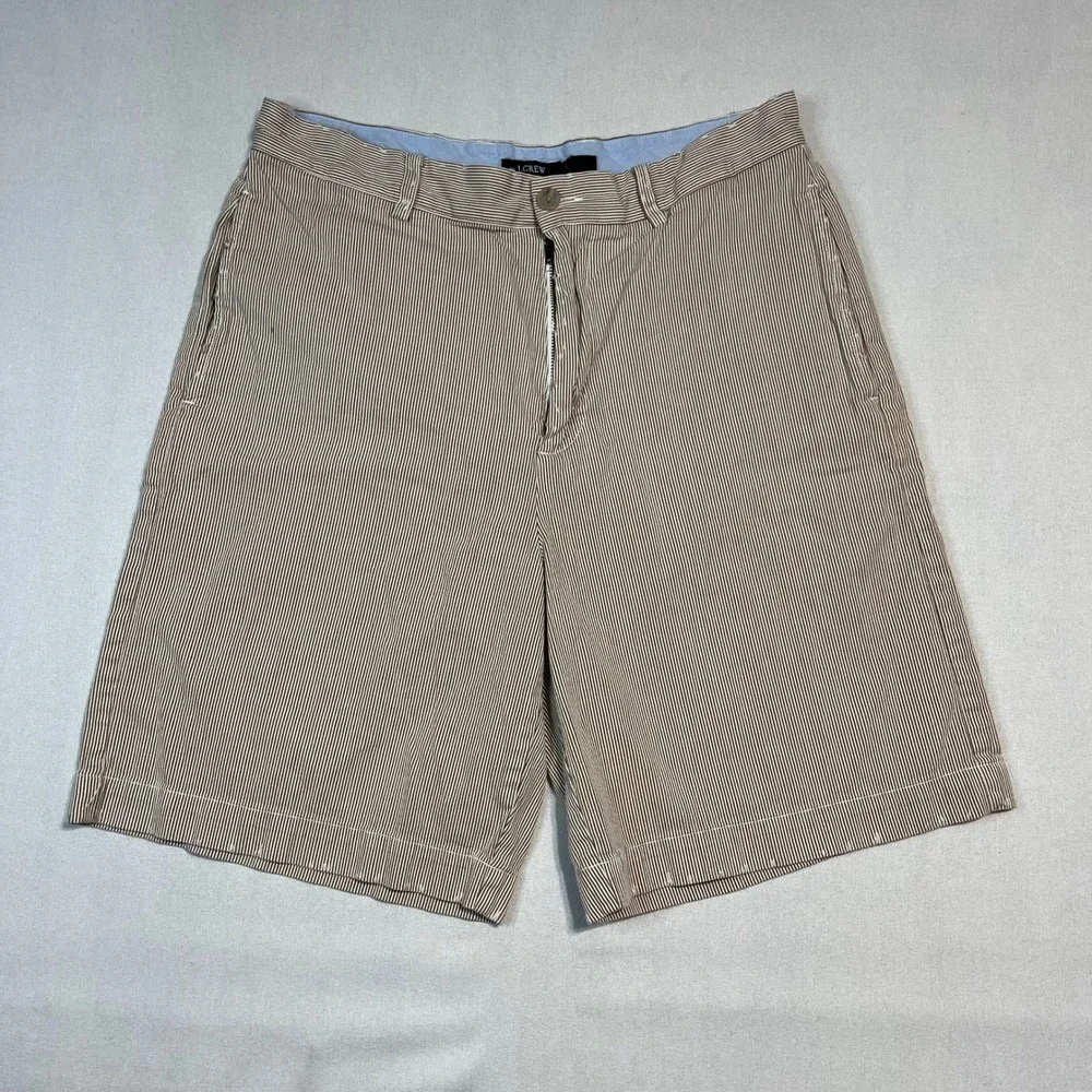J. Crew‎ Striped Cotton Shorts Men's Tan Casual Pleated - Size 32